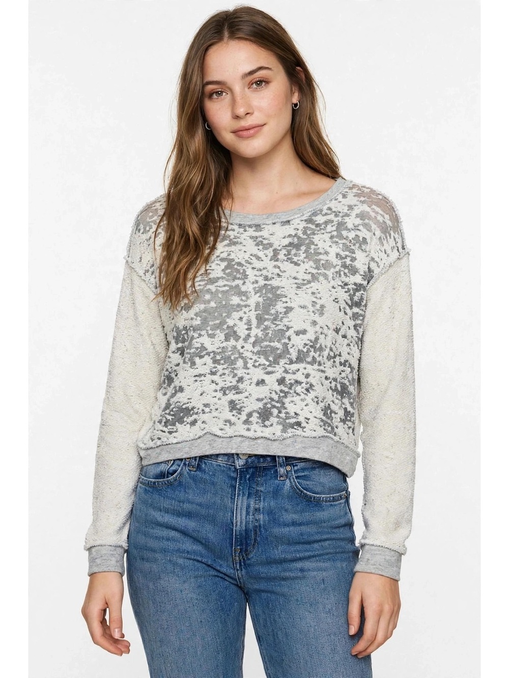 Earthbound Trading Co Sweatshirt Gray Burnout Acid Wash Cropped Distressed Small